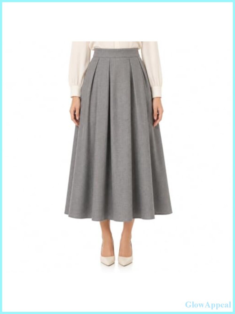 Women A-Line Midi Skirt High Waist Pleated Workwear Office